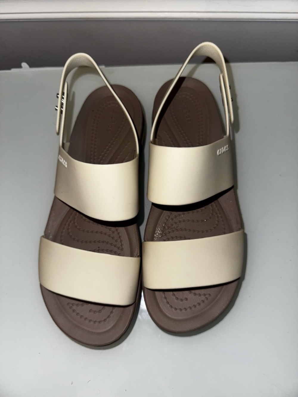 Crocs Cream and Brown Slingback Sandals